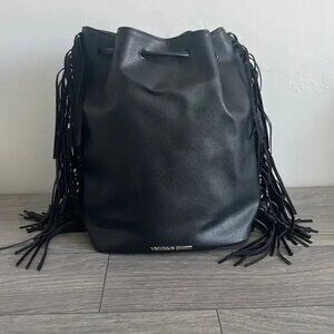 Victoria Secret Black Pleather‎ Fringe Backpack NWOT
